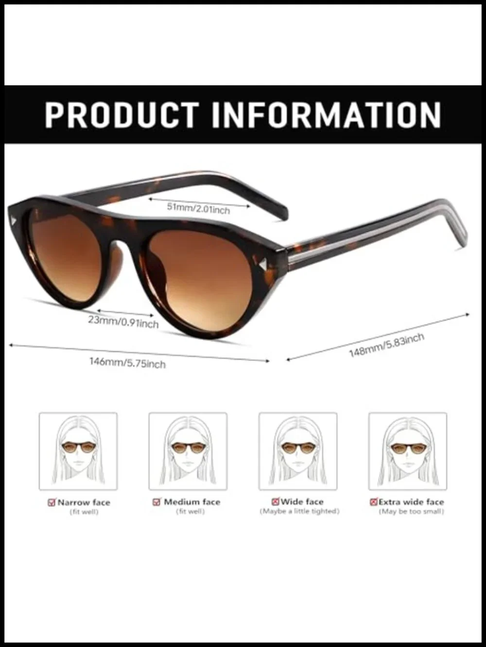 Retro Oval Cat Eye Sunglasses with UV400 Protection Lightweight